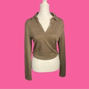 Brown long sleeve collar shirt with plait print